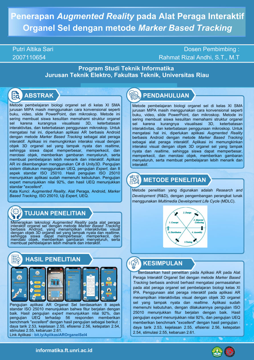 Penerapan Augmented Reality pada Alat Peraga Interaktif Organel Sel dengan metode Marker Based Tracking